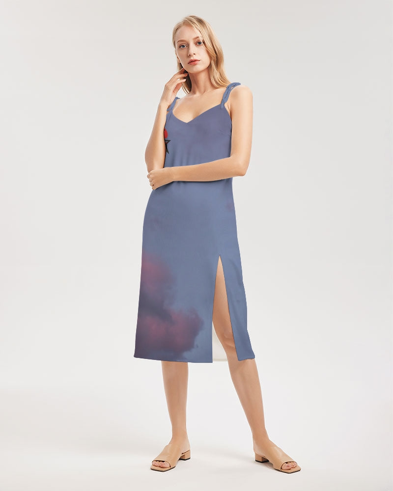 Sky bright Women's All-Over Print Tie Strap Split Dress