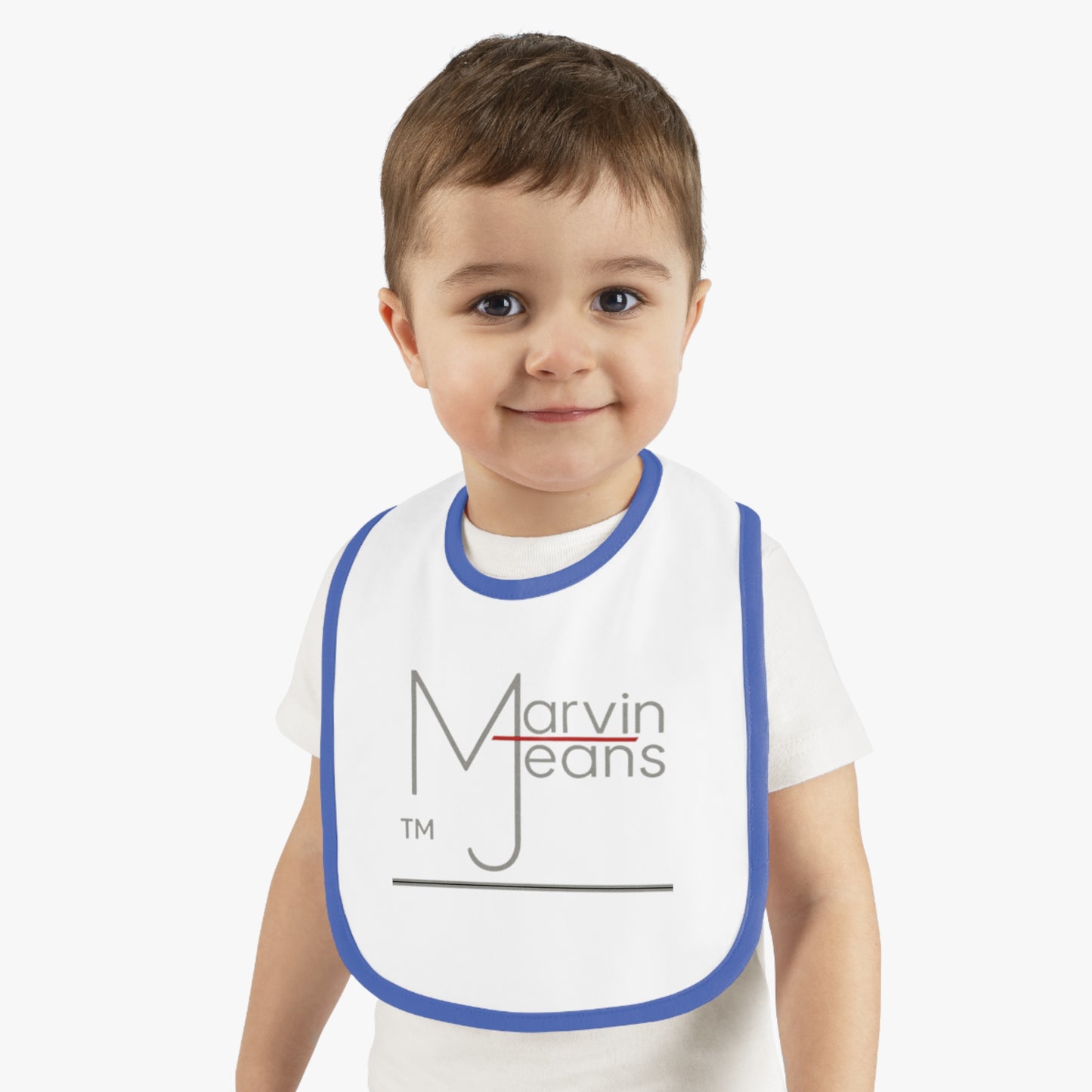 Marvin Jeans Stylish Baby Bib, Cute Contrast Trim Bib, Personalized Baby Shower Gift, Functional Feeding Bib, Unique Baby Fashion Accessory