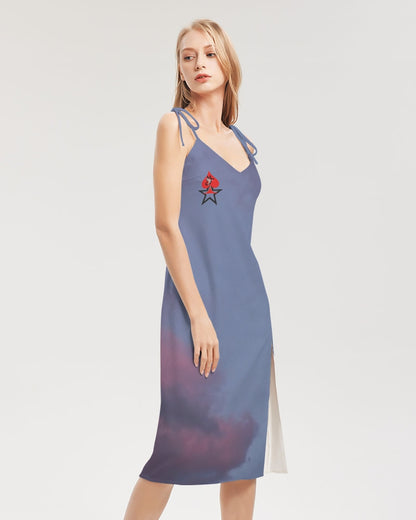 Sky bright Women's All-Over Print Tie Strap Split Dress