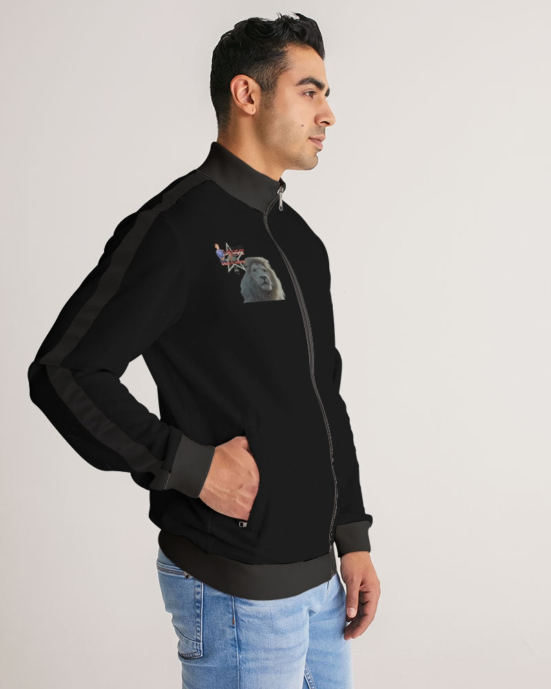 Black Men's All-Over Print Stripe Sleeve Track Jacket