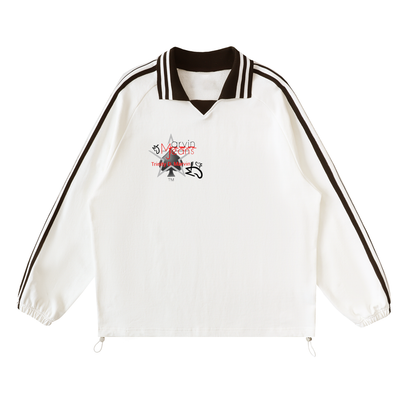 Contrast Striped Lapel Collar Sweatshirt