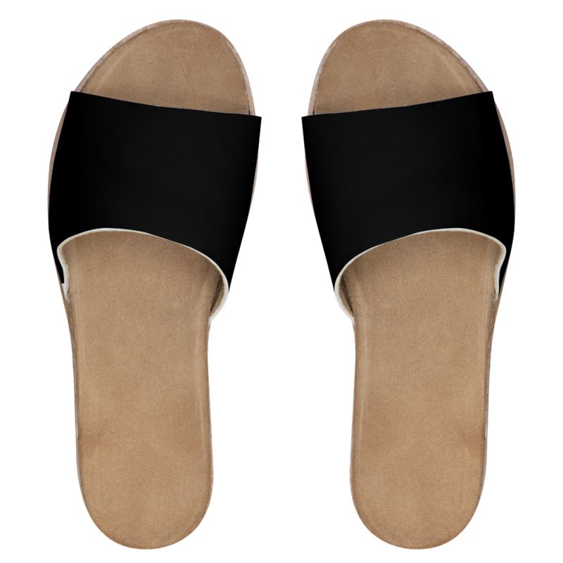 Black Womens Leather Sliders