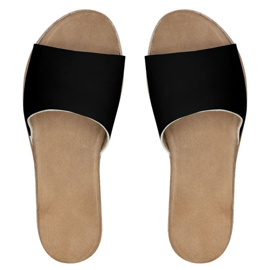 Black Womens Leather Sliders