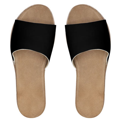 Black Womens Leather Sliders