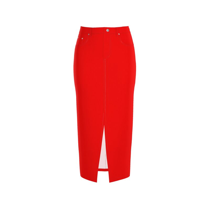 British Red Denim Skirt