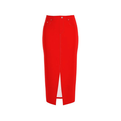 British Red Denim Skirt