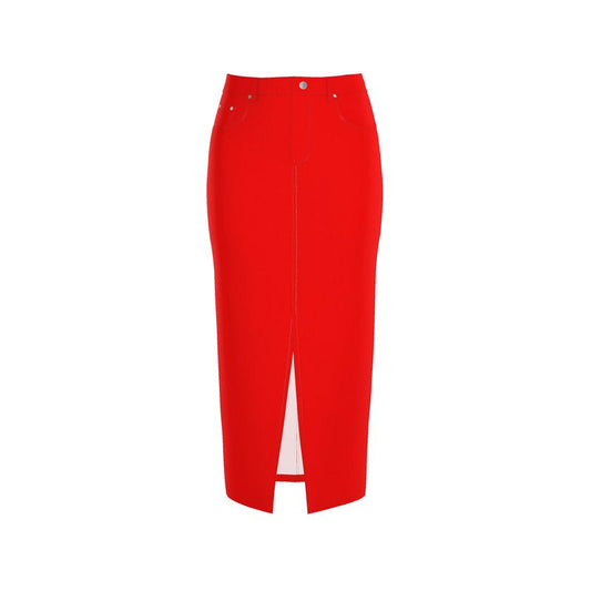 British Red Denim Skirt