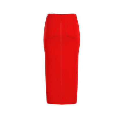 British Red Denim Skirt