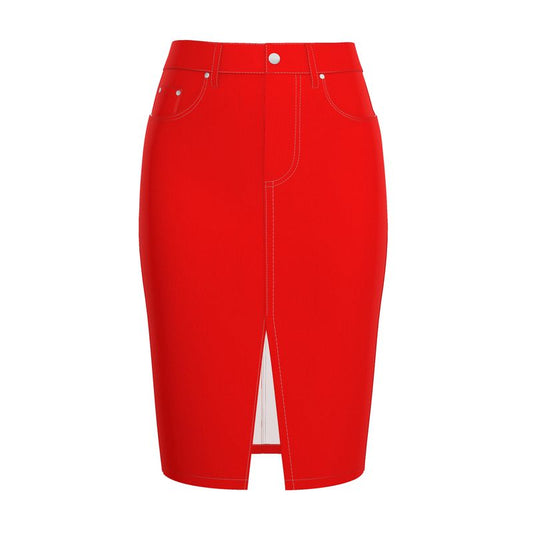 British Red Denim Midi Skirt