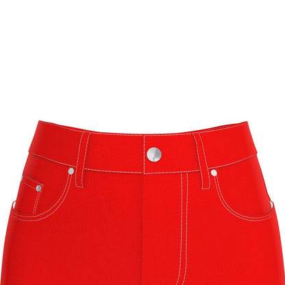 British Red Denim Midi Skirt