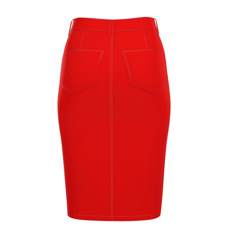 British Red Denim Midi Skirt