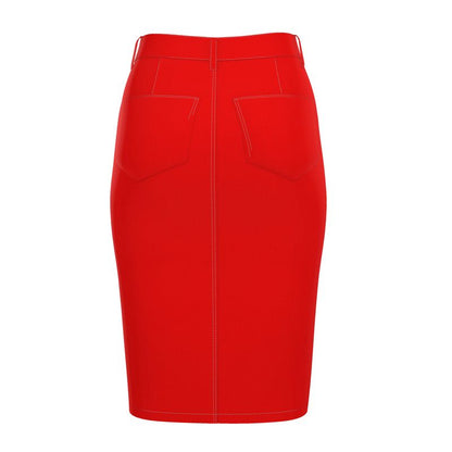 British Red Denim Midi Skirt