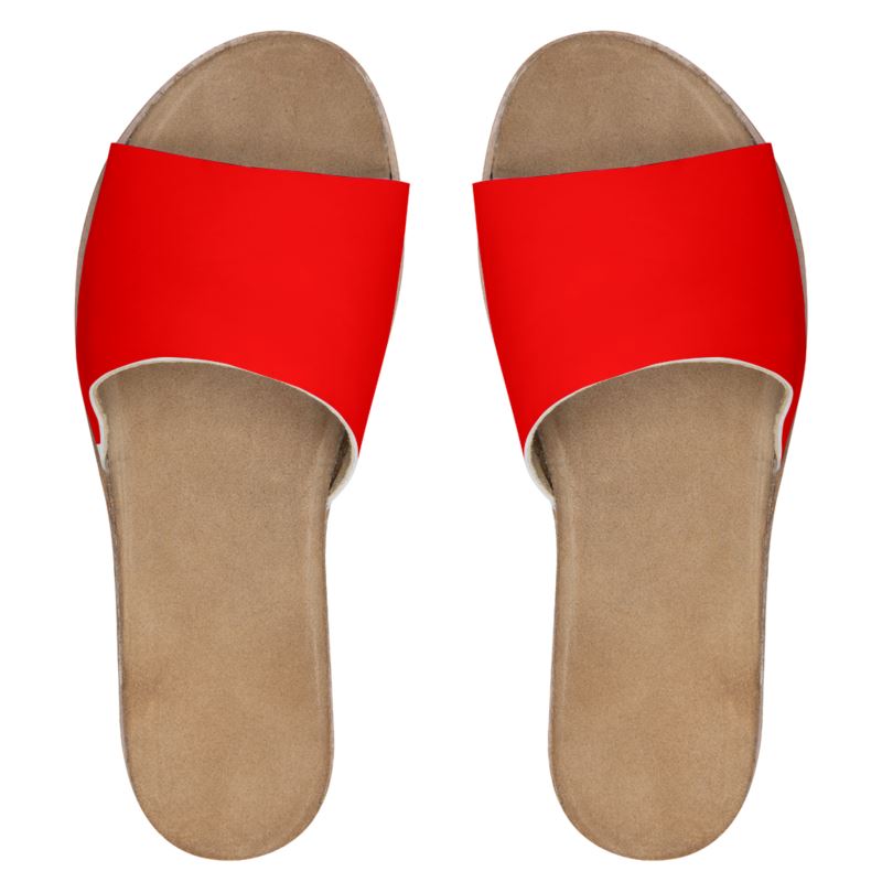 British Red Womens Leather Sliders