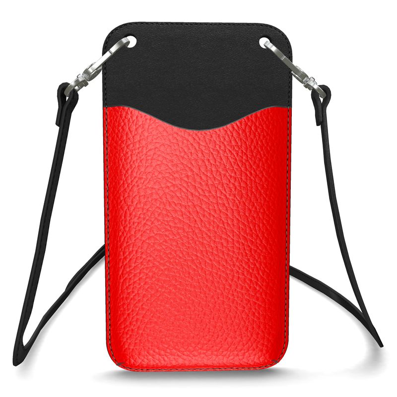 British Red Leather Phone Case With Strap