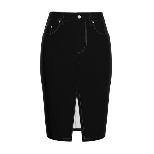 Black Gold Denim Midi Skirt