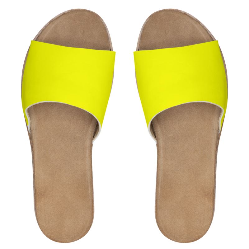 Light yellow Womens Leather Sliders