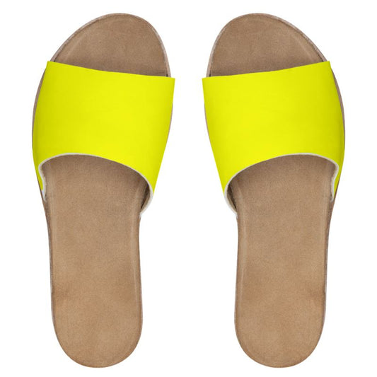 Light yellow Womens Leather Sliders