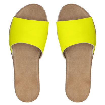 Light yellow Womens Leather Sliders