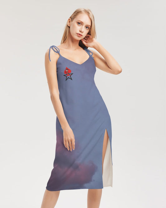 Sky bright Women's All-Over Print Tie Strap Split Dress