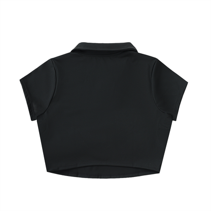 V-Neck Lapel Crop Top