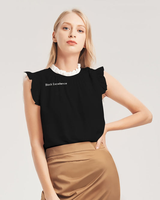 Black Excellence Women's All-Over Print Ruffle Sleeve Top