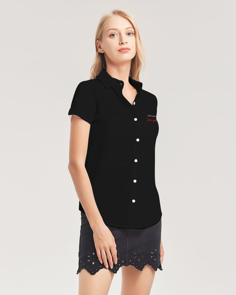 Black Excellence Women's All-Over Print Short Sleeve Button Up