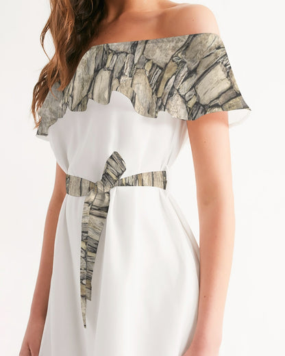 Stone Women's All-Over Print Off-Shoulder Dress