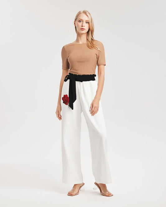 Red rose Women's All-Over Print High-Rise Wide Leg Pants