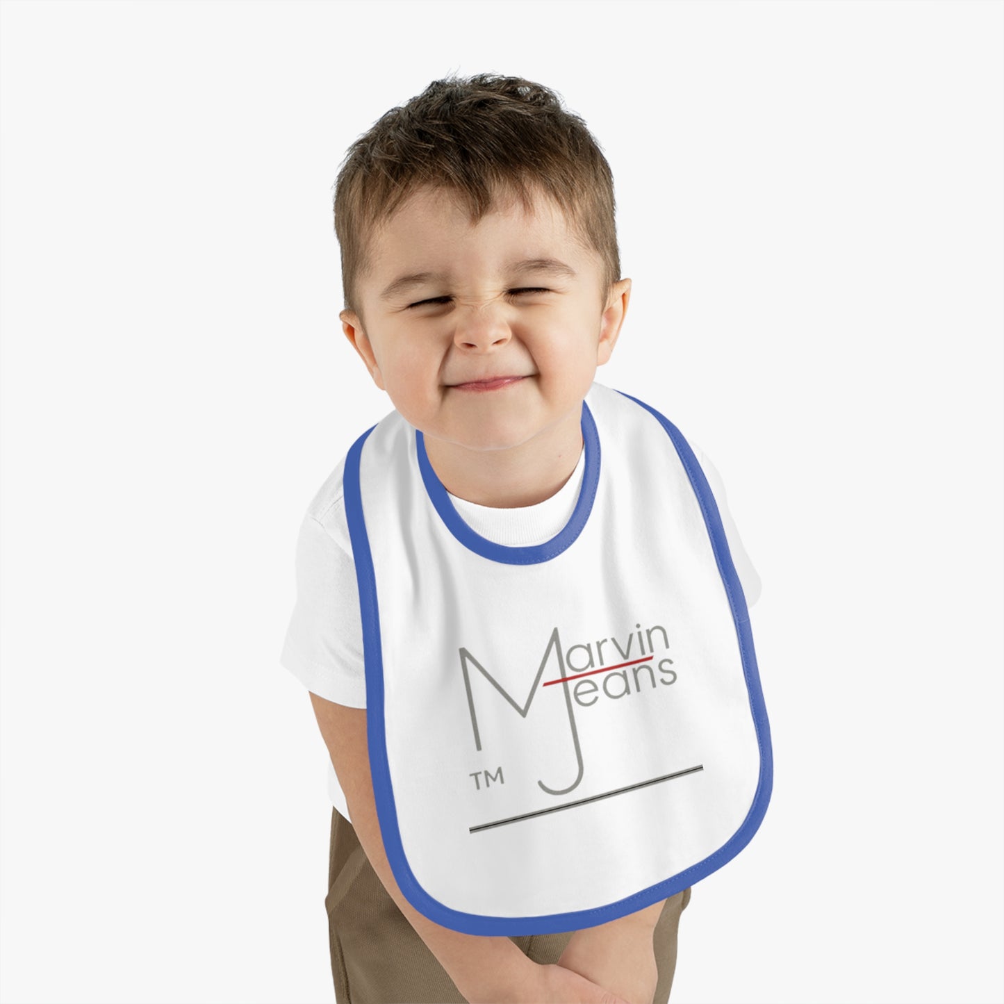 Marvin Jeans Stylish Baby Bib, Cute Contrast Trim Bib, Personalized Baby Shower Gift, Functional Feeding Bib, Unique Baby Fashion Accessory