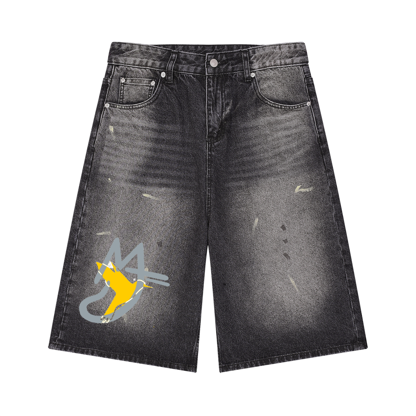 Yellow Baby Men’s Vintage Wash Wide Leg Denim Shorts