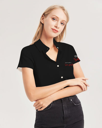 Black Excellence Women's All-Over Print Short Sleeve Button Up