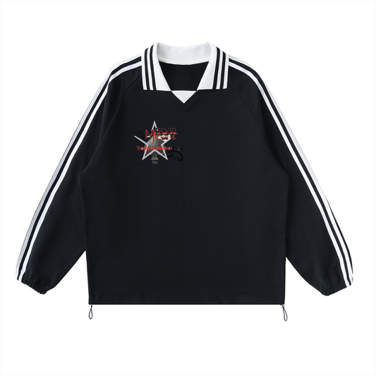 Contrast Striped Lapel Collar Sweatshirt