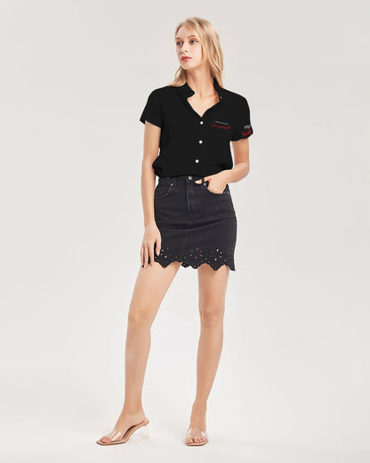 Black Excellence Women's All-Over Print Short Sleeve Button Up