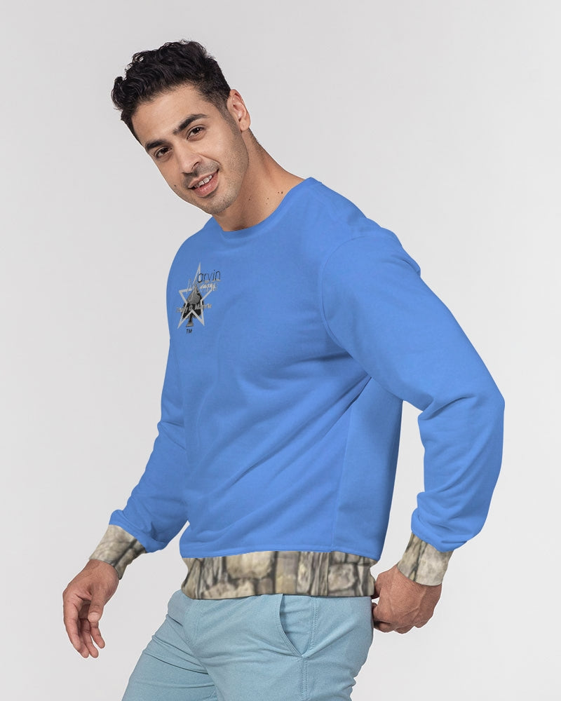Kingly Blue  Men's All-Over Print Classic French Terry Crewneck Pullover
