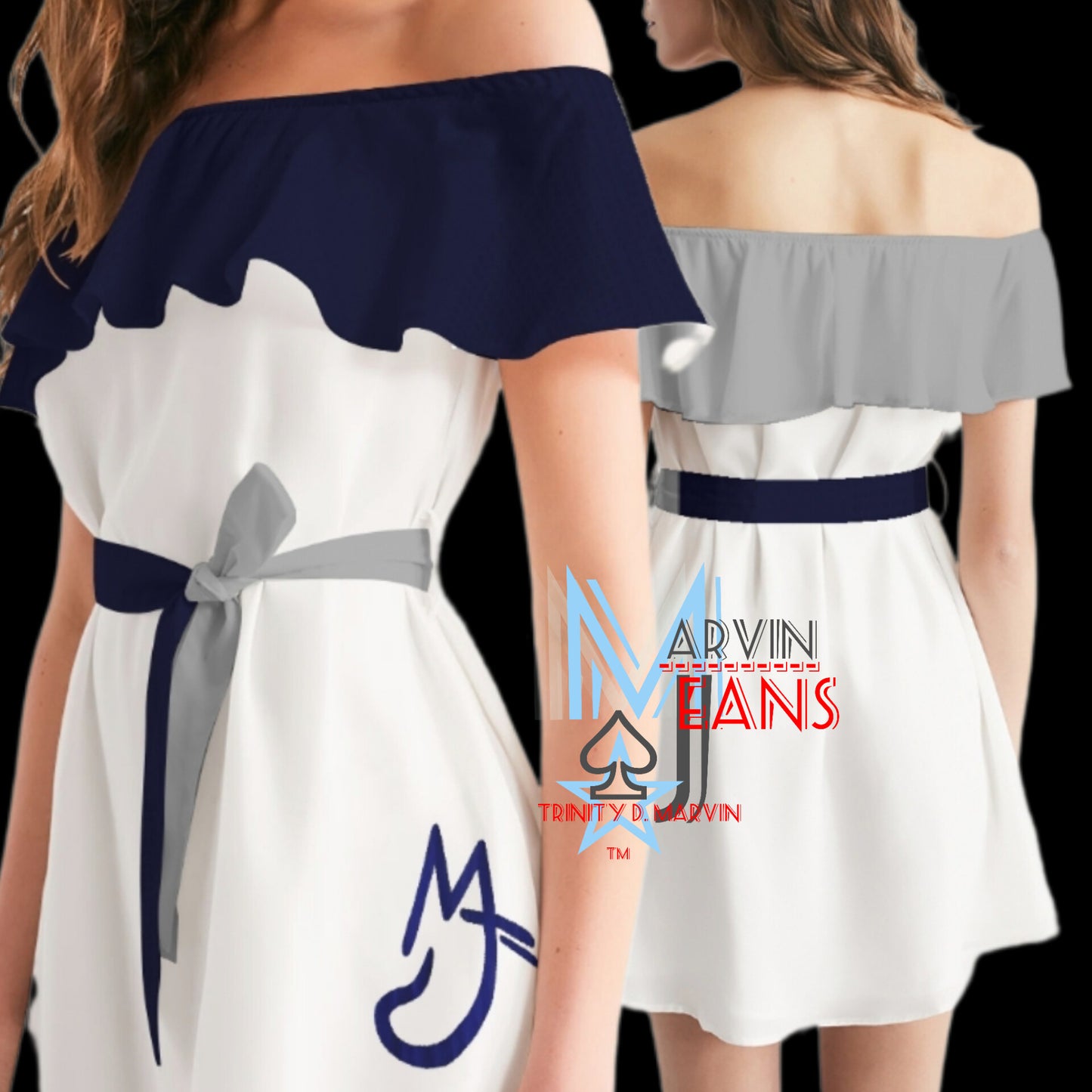 MJ mix by Trinity D. Marvin and Marvin Jeans  Women's All-Over Print Off-Shoulder Dress