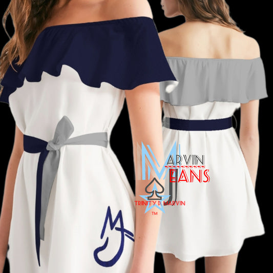 MJ mix by Trinity D. Marvin and Marvin Jeans  Women's All-Over Print Off-Shoulder Dress