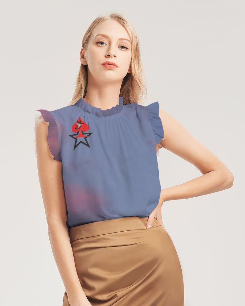 Sky bright Women's All-Over Print Ruffle Sleeve Top