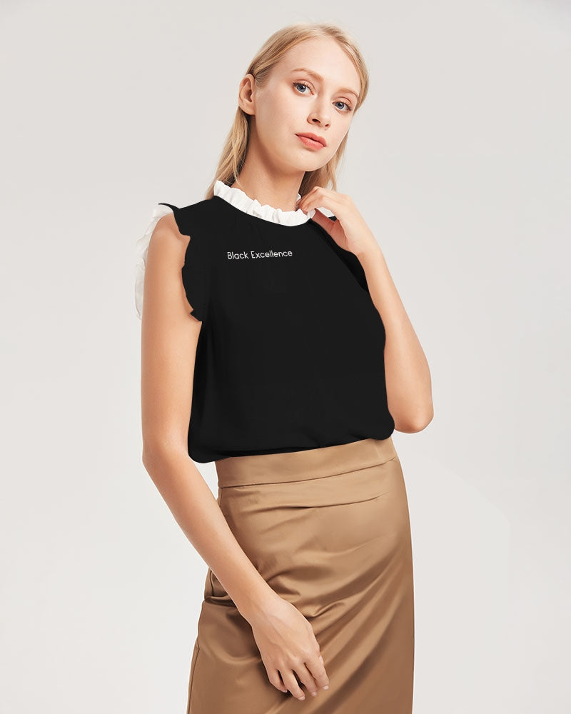 Black Excellence Women's All-Over Print Ruffle Sleeve Top