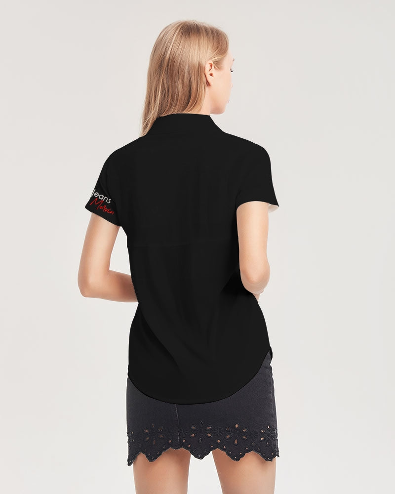Black Excellence Women's All-Over Print Short Sleeve Button Up