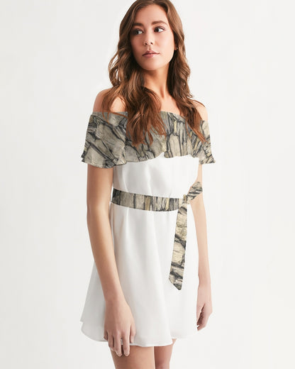 Stone Women's All-Over Print Off-Shoulder Dress