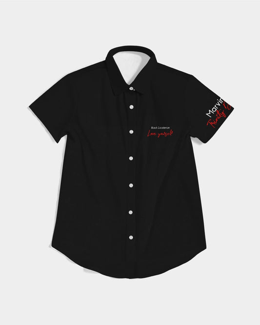 Black Excellence Women's All-Over Print Short Sleeve Button Up
