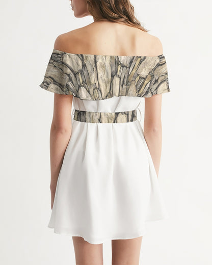 Stone Women's All-Over Print Off-Shoulder Dress