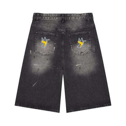 Yellow Baby Men’s Vintage Wash Wide Leg Denim Shorts