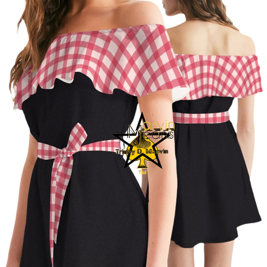 Just Marvin Women's All-Over Print Off-Shoulder Dress