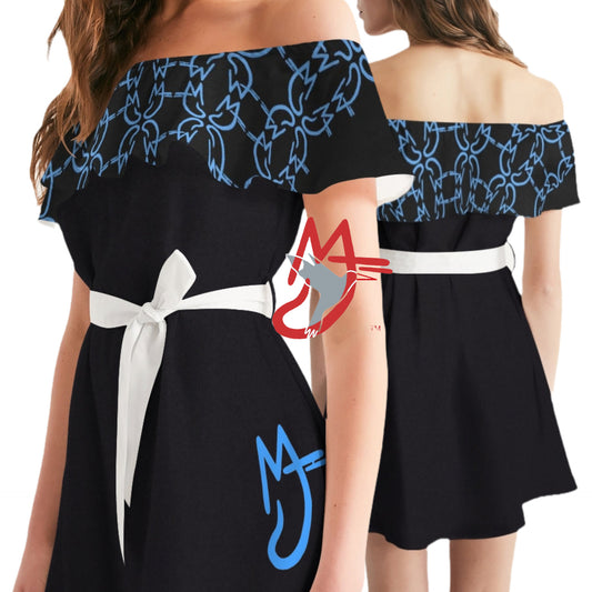 Black Deluxe Women's All-Over Print Off-Shoulder Dress
