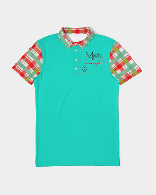 Color grid dark mint by Marvin Jeans and Trinity D Marvin Men's Slim Fit Short Sleeve Polo