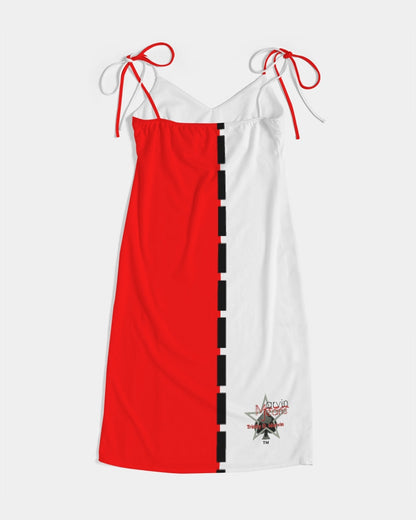 Red half white BY MARVIN JEANS Women's Tie Strap Split Dress