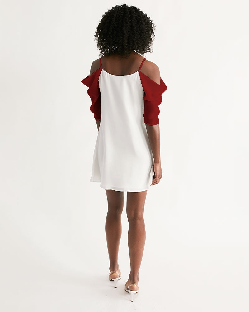 Maroon and white Women's Open Shoulder A-Line Dress