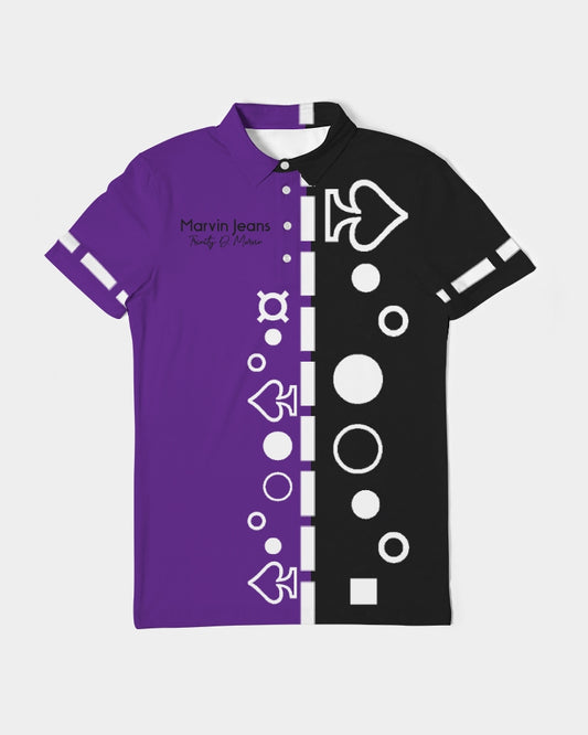Purple Half black BY MARVIN JEANS Men's Slim Fit Short Sleeve Polo