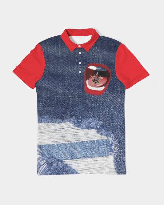 Word of Mouth denim red by Marvin Jeans and Trinity D Marvin Men's Slim Fit Short Sleeve Polo